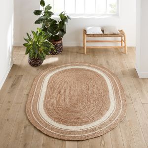 Tapis ovale en jute, Aftas Naturel/Blanc Taille 120x170 cm;160x230 cm;200x290 cm