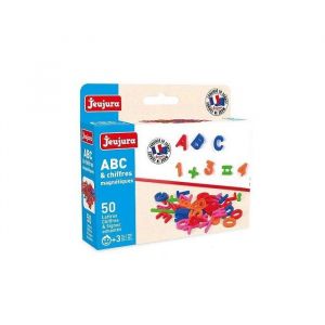 Jeujura Set 50 aimants : lettres majuscules + chiffres + signes - accessoires tableau magnetique enfant