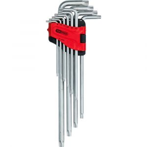 KS Tools Jeu de cl&eacute;s m&acirc;les coud&eacute;es Torx avec al&eacute;sage, XL, 10 pcs TB8-TB50