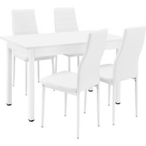 [en.casa] Table à manger / table de cuisine / table de salle à manger (120x60cm) avec 4 chaises blanc rembourrées - Kit de chaise dans le paquet d'économies