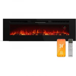 Klarstein Galeras Smart Cheminée électrique Effet de flamme Murale - 1800 w, led Réaliste, Contrôle par appli & Télécommande, Couleurs & Luminosité