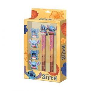 Karactermania Disney Lilo et Stitch Mix-Pack de Stylo Gel Effa&ccedil;able + Crayon &Eacute;ternel + 4 Gommes, Jaune, 14 x 23 cm