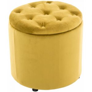 Image de CLP Pouf repose-pieds Pantin en velours avec espace de rangement, Jaune