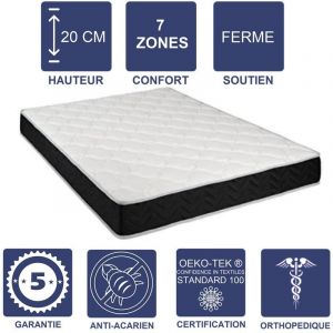 Literie Julien Matelas Latex 80 Kg/m3 + Aertech+ 35 Kg/m3 + Alèse 160x190 x 20 cm Ferme 7 Zones de Confort Très Respirant