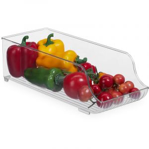 Relaxdays Long organiseur de frigo/réfrigérateur, rangement des aliments, H x L x P env. 10,5 x 14 x 35 cm, transparent