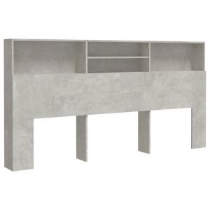 Décoshop26 Tête De Lit Avec Rangement Accessoire De Lit Table De Chevet Étagère 200 X 19 X 103,5 Cm Mdf Gris Tdl0200031
