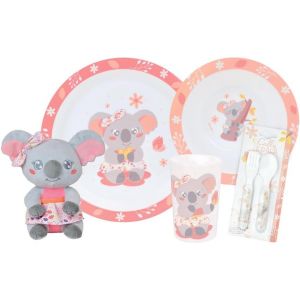 Jemini Set vaisselle verre, assiette, assiette creuse, 2 couverts et une peluche enfant Mimi Koala