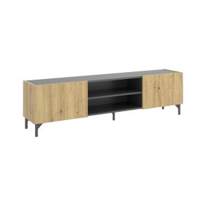 Dmora - Meuble tv Dcod, Buffet bas pour le salon, Buffet pour le salon pour la télévision, 161x35h45 cm, Chêne Noeuds et Anthracite