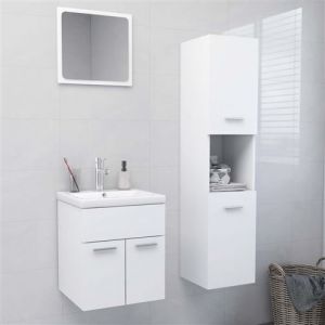 VidaXL Ensemble de meubles de salle de bain Blanc Aggloméré
