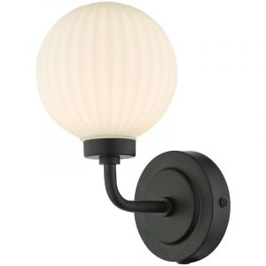 Lumiere Applique Murale Globe à Bras Unique Verre Opalin Noir Mat IP44