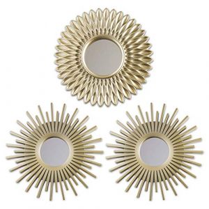 BONNYCO Miroir Murale 3 Pièces Rond pour Decoration Murale dans Maison, Salon et Chambre | Miroir Soleil Accrocher au Mur Original Cadeau Femme et Maman | Miroir Doré
