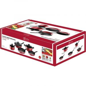 Lagostina Cuisine m&eacute;diterran&eacute;enne Set de po&ecirc;les antiadh&eacute;sives en aluminium, 8 pi&egrave;ces, batterie casseroles induction, gaz et four, indicateur de cuisson thermo-Signal, poign&eacute;es ergonomiques en Bakelite