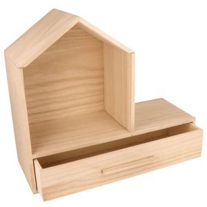 Artémio Etagère maison en bois avec tiroir 32 x 12 x 28 cm