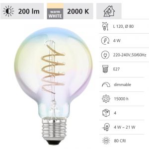 Eglo Ampoule LED E27 4 W G80 2 000 K fil irisée dim
