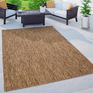Paco Home Tapis Extérieur Balcon Terrasse Tapis Cuisine Uni Moucheté Marron Beige 120x160 cm