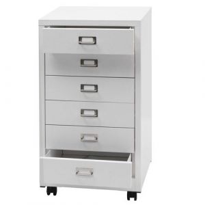 Caisson à roulettes MENDLER HWC-L49 métal 75x40x41cm 6 tiroirs blanc