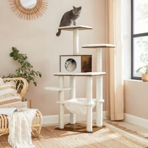 Songmics Arbre À Chat, Tour De Jeux De 138 Cm, Pour Chats Domestiques, Meuble Pour Chat, Marron Rustique