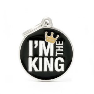 Myfamily Médaille charms king noire pour chien en métal