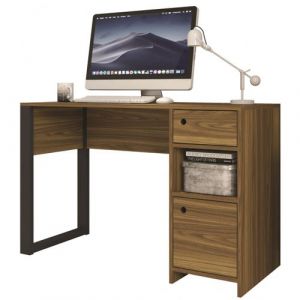 Bureau Gamer 1 Caisson 1 Pied Ouvert Noyer - L 125 x l 45.1 x H 75 cm