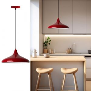Champion Suspension Industrielle en Métal Rouge Peint à la Main – Lustre Vintage E27 Ø35 cm pour Salon, Chambre ou Salle à Manger