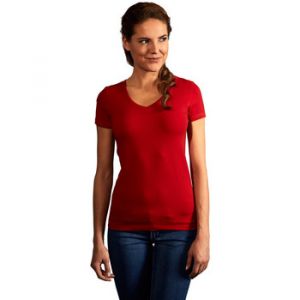 Image de Promodoro T-shirt slim col V Femmes, XS, rouge feu