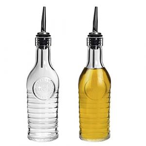 Bormioli Rocco Bouteilles en Verre Officina 1825 - pour Huile d'olive/vinaigre - Bec verseur en Acier Inoxydable - 268 ML - Lot de 2