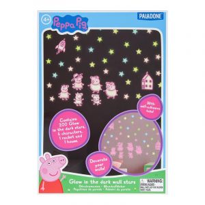 Paladone Peppa Pig Stickers muraux phosphorescents &ndash; D&eacute;coration de chambre &agrave; coucher sous licence officielle, comprend 200 &eacute;toiles, 6 personnages, fus&eacute;e et maison, accessoires pour chambre de tout-petits |