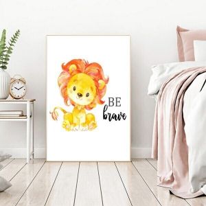 Toile Lion Animaux Be Brave - 30x40cm - Enfant Bebe - Décoration Poster Affiche - Pop Art Deco