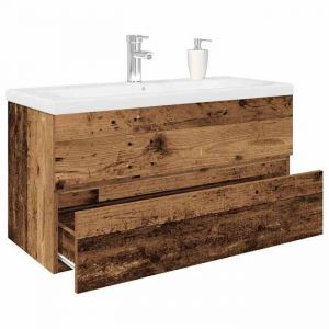 VidaXL Meuble lavabo avec bassin et robinet int&eacute;gr&eacute;s vieux bois