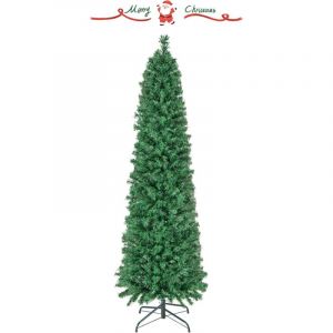 COSTWAY Sapin de Noël Artificiel 180 cm avec Fibre Optique Colorées 517 Branches PVC Forme de Crayon Décoration de Noël pour Maison