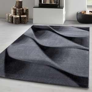 Carpetsale24 Tapis Salon Moderne Tapis Chambre Noir-3 140 x 200 cm - Tapis à Poils Courts, a Poil Ras, Conception de Vagues abstraites Doux et Moelleux - Tapis Cuisine Moquette Salle de Sejour