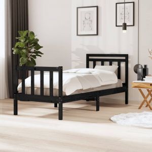 VidaXL Cadre de Lit Bois Massif Noir 75x190 cm Petit Simple - Noir