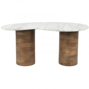 Boite A Design - Table basse design, Table basse Peli, Marbre et Bois, Forme Organique Blanc en Marbre