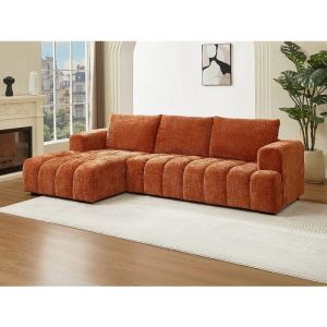 Canapé d'angle gauche en tissu texturé terracotta BENOLA