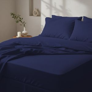 Declikdeco Drap housse Percale de coton Bio Signature - Bleu Minuit