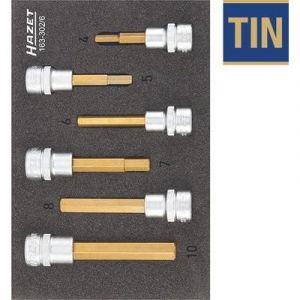 Hazet Jeu de douilles m&acirc;les - Carr&eacute; creux 10 mm (3/8 pouce) - Profil &agrave; 6 pans int&eacute;rieurs - Nombre d'outils: 6 - 163-302/6