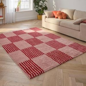 Nazar Tapis Groovy, Color&eacute;, Vintage, R&eacute;tro, G&eacute;om&eacute;trique, Orange, Jaune, Rose, Rouge, Moelleux et Confortable, Tapis Salon