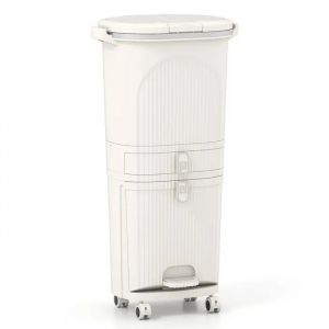 Poubelle de Cuisine COSTWAY 42 L - 3 Compartiment Tri Selectif et 1 Tiroir de Rangement Beige