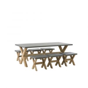 Beliani Set de jardin table et 6 tabourets en fibre-ciment gris et bois OLBIA -