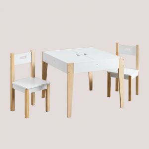 Image de Ensemble avec une Table Ardoise avec Rangement et 2 chaises en bois Belfy Kids Skl Blanc Blanc