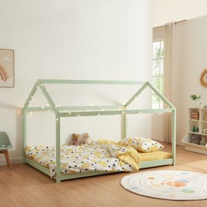 Lit cabane pour enfant Cerro bois de pin contreplaqué 140 x 200 cm vert menthe