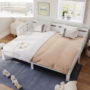 Lit gigogne - 2 places - 90x200cm - Canap&eacute; lit - Bois massif - Blanc