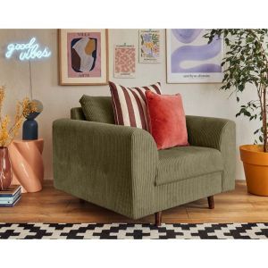 Fauteuil en velours côtelé vert