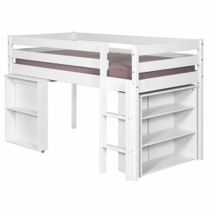 Lit enfant combiné avec matelas bois massif blanc 90x190 cm