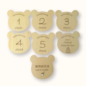 Image de Cartes &eacute;tapes en bois mois par mois - forme ours