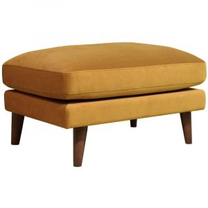 DRAWER Pouf en velours pieds bois foncé jaune moutarde