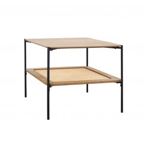 Sweeek Table basse carrée coloris naturel vintage double plateaux effet bois et cannage piètement et structure en métal noir
