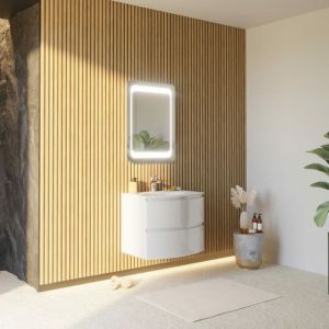 Kiamami Valentina Armoire de toilette murale courbe 70cm blanc brillant miroir led 80x60 los angeles