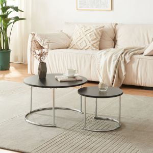 Set de 2 tables basses Christchurch rondes gigognes noir chrome [en.casa]