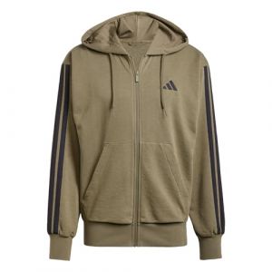 Adidas Homme Essential Three Stripes French Terry Fullzip Hoodie, Olive Strata/Black, S